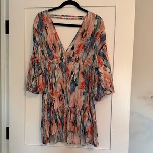 Misa Los Angeles Colorful V-Neck bubble sleeve mini dress